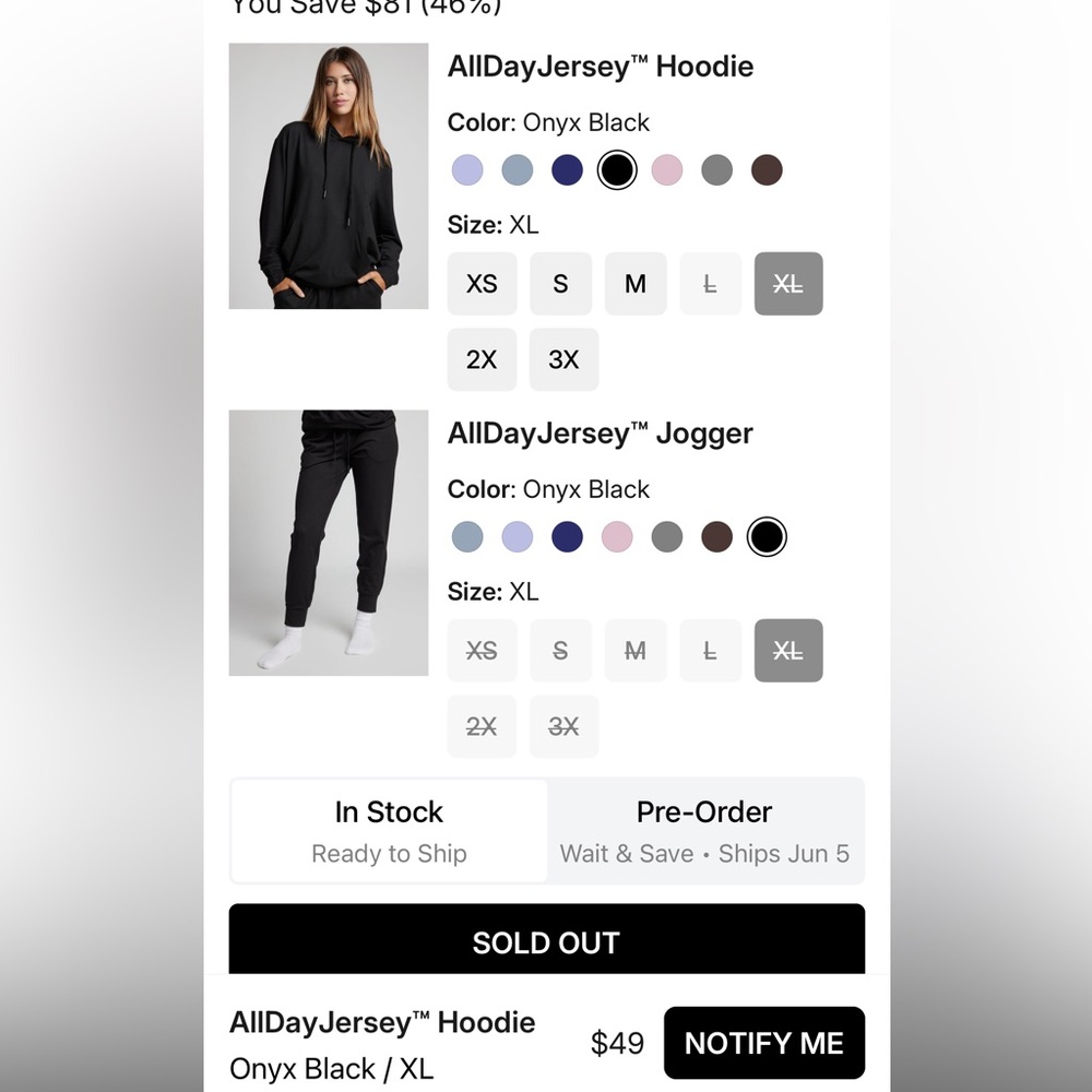 AllDayJersey™ XL set hoodie and lounge pants